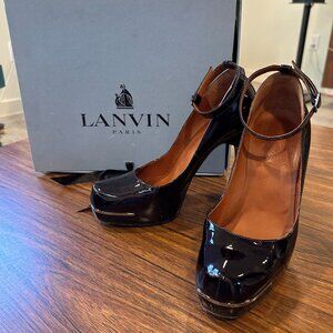 Vintage Lanvin Dark Blue Ankle Strap Pumps